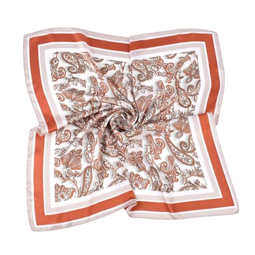 27.5 Inches Silk Head Scarf for Women Satin Hair Scarf Silk Wrap Neck Square Scarves Feeling Scarf Boho Headwear - color: Brown-small Cashews