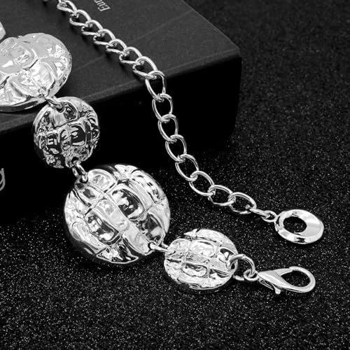 LIMHOO Women's Metal Waist Chain Belts Gold Silver Link Belt for Dresses - color: Circle Silver, size: M: Length 120cm/47.2in