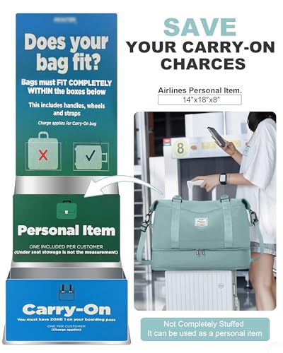 Travel Duffel Bag, 18x14x8 Inches Travel Bag Spirit with Shoes Compartment, Weekender Overnight Bag for Women with Trolley Sleeve, Carry On Bag for Airplanes Sport Tote Gym Bag LightBlue - color: H4-LightBlue, size: Large