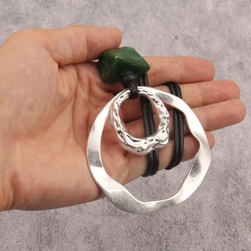 Boho Necklaces for Women Cord Necklace with Pendant Long Silver Necklace Vintage Sweater Necklace Hippie Jewelry for Women Girls Gifts - style: Boho Cord Necklace