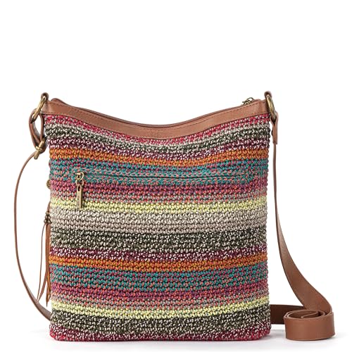 The Sak Lucia Crossbody Bag in Crochet, Convertible Purse with Adjustable Shoulder Strap - color: Sunset Stripe