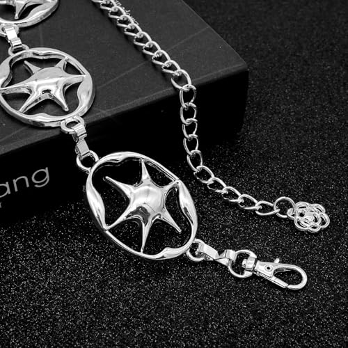 LIMHOO Women's Metal Waist Chain Belts Gold Silver Link Belt for Dresses - color: Star Silver, size: S: Length 105cm/41.3in