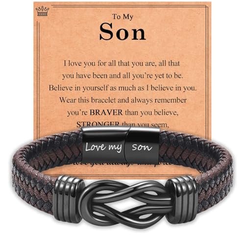 Infinity Knot Bracelet Leather Bracelet Gifts for Son Grandson Nephew Brother Dad Husband Uncle Grandpa Boyfriend, Easter Graduation Christmas Valentines Fathers Day Birthday Gifts for Boys Men Him - style: Son