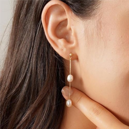 Hayopi Pearl Earrings for Women - Dainty Gold Dangle Drop Earrings, 14k Gold Plated Cute Bow Design, Hypoallergenic Pearl Studs, Wedding Jewelry Gifts - color: GOLD-2 dangle pearl earrings