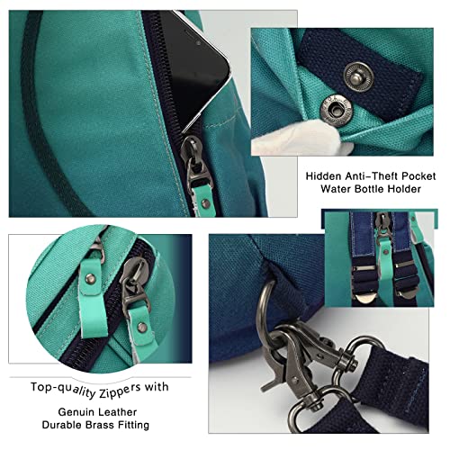 KL928 Canvas Sling Bag - Small Crossbody Backpack Shoulder Casual Daypack Rucksack for Men Women(Large Version,Blue+GrayishGreen) - color: Canvas-blue+grayishgreen