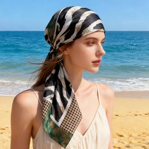 XL 43 Inch Extra Large Square Scarf Fashion Scarves Silk Feeling Hair Scarf Wrapping Scarfs Night Sleeping Headscarf - color: Ba1022