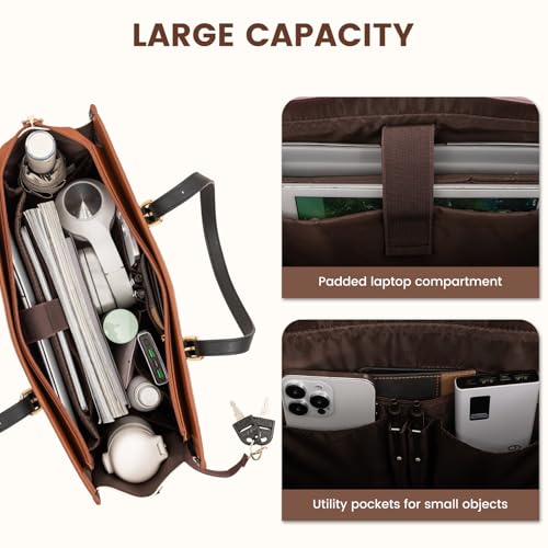 LOVEVOOK Laptop Bag for Women, 15.6 inch Canvas Laptop Tote, Large Capacity Work Bag with Clutch Purse, Office Business Briefcase, Casual Handbag for Travel, College, Teacher, School - color: Black & Brown, size: 15.6 inch