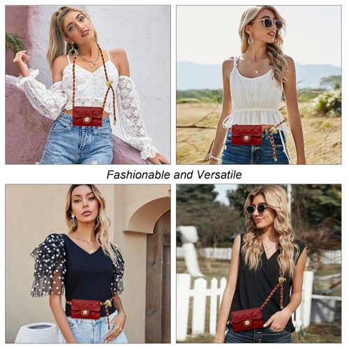 YAMEIZE Mini PU Leather Chain Belt Bag for Women Quilted Waist Purse Crossbody Fanny Pack Detachable Belt Chain - color: Red - Mini (4.7x2.7 Inch)