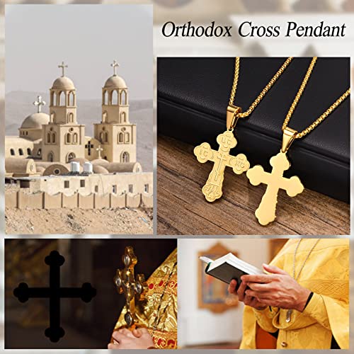 Men's Orthodox Cross Pendant Necklace - Trendy Religious Cross Chain,Hypoallergenic Waterproof Stainless Steel Christian Long Necklaces,Non Tarnish Byzantine Cross Symbol Pendants Necklace for Him - color: Gold-new