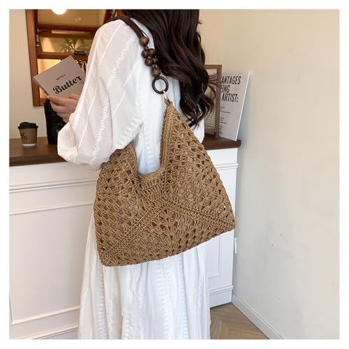 OANEXX Summer Straw Hobo Bags for Women Boho Woven Mesh Beach Tote Bag Large Capacity Crochet Vacation Shoulder Handbag - color: Brown