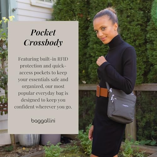 Baggallini Pocket Crossbody Bags for Women 8x8 Small Lightweight Durable Water-resistant Travel Purse W/Rfid - color: Black/Sand