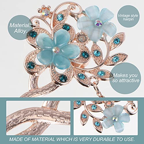 Vintage Chinese Hair Sticks with Opal Design Elegant Blue Hair Chopsticks Traditional Hairpins for Women Hair Decor and Styling Ancient Chinese Hair Clip - color: Blue