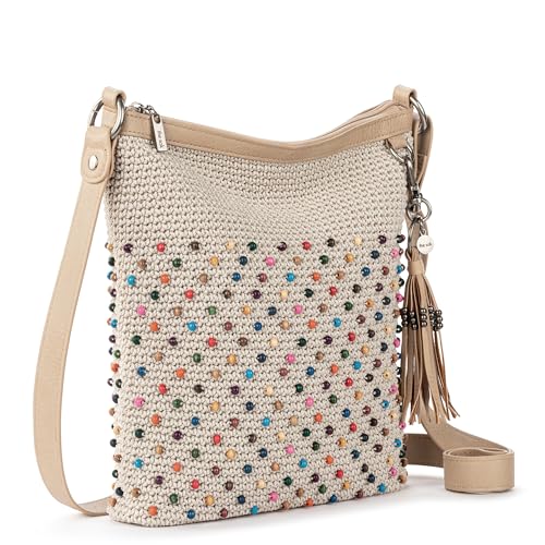 The Sak Lucia Crossbody Bag in Crochet, Convertible Purse with Adjustable Shoulder Strap - color: Ecru Multi Bead