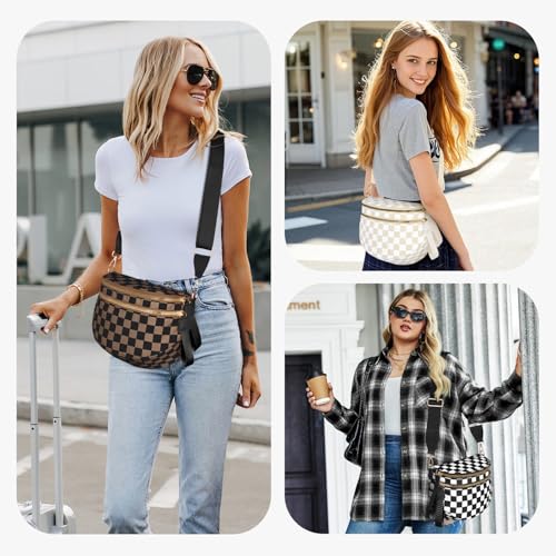 Spacious Nylon Checkered Crossbody Bum Bag for Women, Fashion Checkerboard Fanny Pack Purse with Anti-theft Pocket, Adjustable Wider Strap Wasit Bag (Black-White) - color: black-white