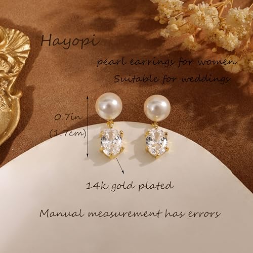Hayopi Pearl Earrings for Women - Dainty Gold Dangle Drop Earrings, 14k Gold Plated Cute Bow Design, Hypoallergenic Pearl Studs, Wedding Jewelry Gifts - color: GOLD-Inverted Pearl