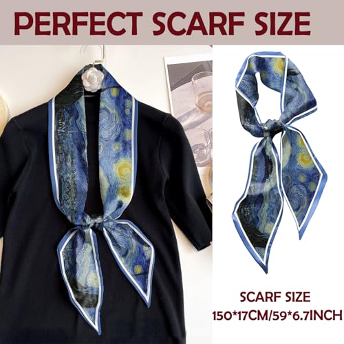 Hair Head Scarf Silk Feeling Long Satin Neck Satin Scarves for Handbag Cute Aesthetic Decoration Women Girls 59 * 6.7” - color: Y18-starry Night