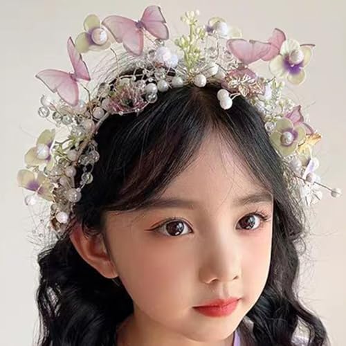 Boho Floral Crown for Women– Adjustable Faux Silk Flower Headband, Handmade Wedding Hair Accessory for Festivals & Photoshoots, Flower Hair Crown for Women (White Butterfly, Adjustable) - color: White Butterfly