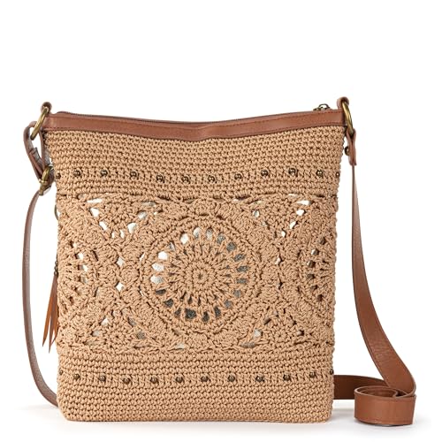 The Sak Lucia Crossbody Bag in Crochet, Convertible Purse with Adjustable Shoulder Strap - color: Bamboo Medallion