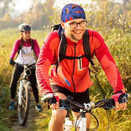 DOCILA 3 Pcs Do Rags for Men Skull Cap Bandana Hat Breathable Helmet Linner Beanie - color: Khakibluewhite