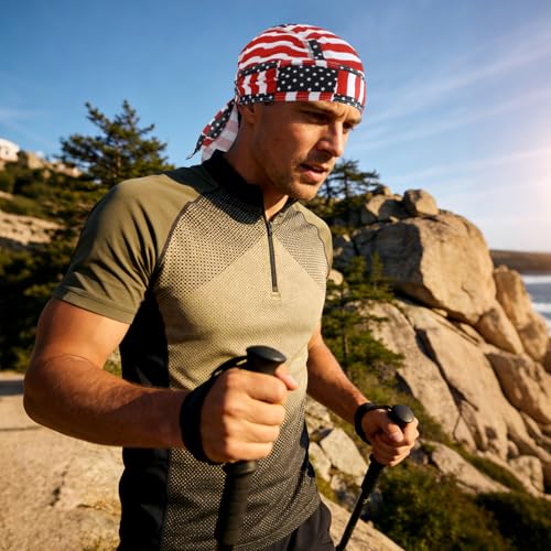 DOCILA 3 Pcs Do Rags for Men Skull Cap Bandana Hat Breathable Helmet Linner Beanie - color: Redwhiteblue