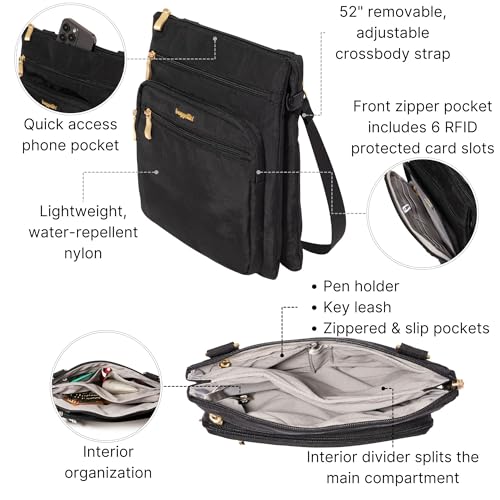 Baggallini womens Out and About Crossbody - color: Black W/ Gold Hardware