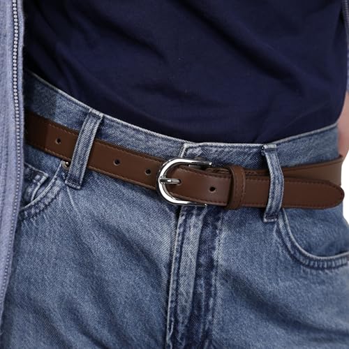 FASHIONGEN - Women genuine Italian leather belt LUNA, Made in France - color: Brown, size: 80 cm (31 in) / Waist size 29 to 30