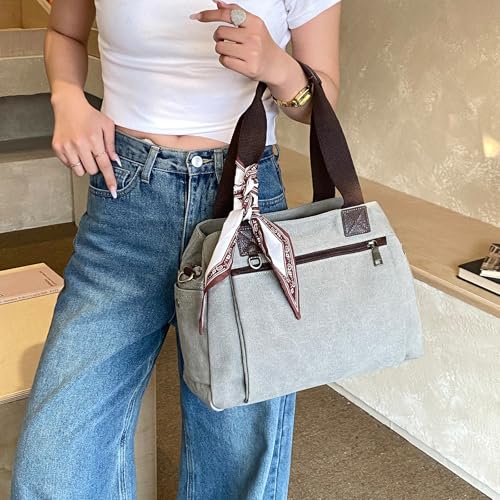 Canvas Hobo Bags for Women Casual Tote Bag Purses and Handbags Multi-Color Striped Crossbody Bags Ladies Top Handle Satchel - color: Wy31-grey