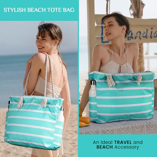 Clothirily Beach Bag for Women - Large Beach Tote Bag, Waterproof Sandproof Beach Bag with Zipper, Large Swim Pool Beach Tote - color: B-green