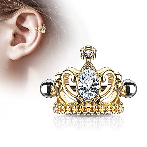 16GA Stainless Steel Tear Drop CZ Crystal Tiara Cartilage Helix Cuff Earring - style: Gold Tone