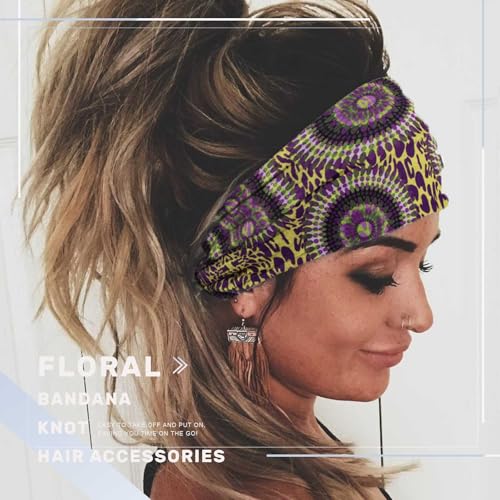 Acenail Boho Wide Headbands Knotted Hairbands Non Slip Printed Head Wraps Turban Workout Head Bands Elastic Yoga Hair Scarfs Bohemian Fashion Hair Accessories for Women 4Pcs (Fashion) - color: Fashion