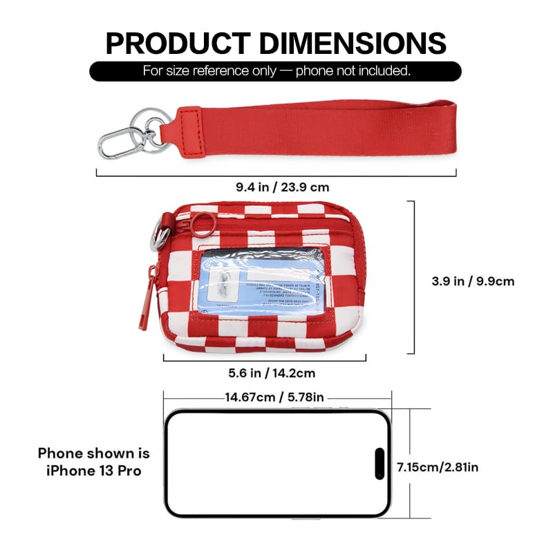 Nylon Wristlet Wallet for Women,Quilted RFID Blocking Small Zipper Coin Purse Keychain Wallet with ID Window Lightweight Travel Wristlet wallet - color: Red White Lattice