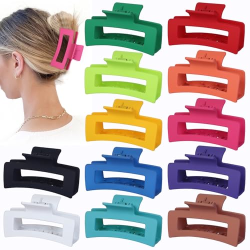 Sisiaipu 3.5 Inch Medium Hair Accessories: 12 Pcs Square Jaw Clips for Thick and Thin Hair - Rectangular Bulk Clips for Women and Girls - Dopamine - color: Dopamine