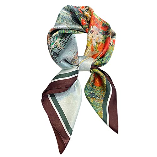 FEIBOON 100% Pure Mulberry Silk Scarfs 26"x26" Square Scarf Women Neckerchief Headscarf hair scarf bandana Gift Packed - color: Flower Sea Oil Painting
