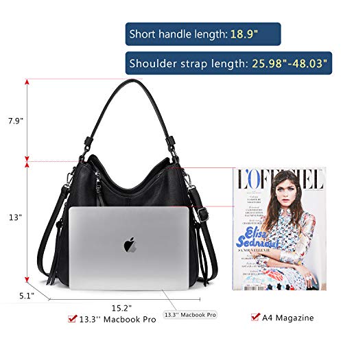 Realer Hobo Crossbody Bags for Women Designer Faux Leather Hobo Handbags Retro Large Size Shoulder Bag Bucket Purse - color: Black-gun Black Hardware（15.2"）, size: Large-15.2 inch