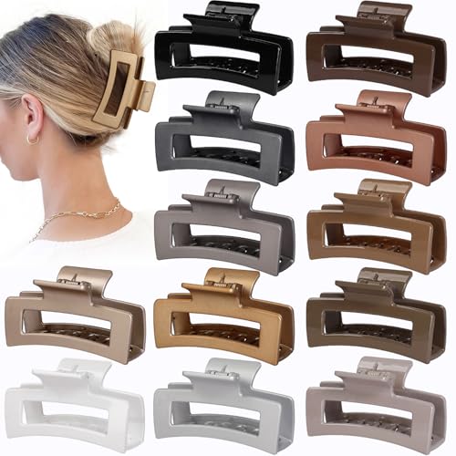 Sisiaipu 3.5 Inch Medium Hair Claw Clips 12 Pcs Square Claw for Thick and Thin Hair Rectangular Rectangle Hair Clips Jaw Clips Bulk Hair Accessories for women and Girls (Gold) - color: Gold