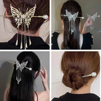 1 Pc Butterfly Hair sticks for buns,Hair pins for women,Buns and Updos with No Hair Damage,Metal French Pin Great Hold,Suitable for fine & thick hair(silver) US377 (silver) - color: silver