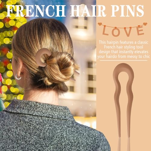 6PCS French Hair Pins for Thick Hair, Fashion French Pins Hair Styling, French Hair Pin for Women Fine Hair Accessories, French Twist Pin Wavy U Shaped Valentine's Day Gifts - color: Brown