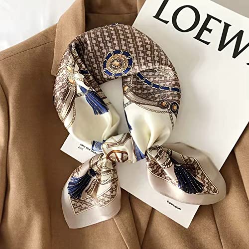 ANDANTINO 100% Mulberry Silk Square Scarf for Hair-25.6" X25.6'' Women Men Natural Silk Neckerchief Digital Printed Headscarf - color: Carriage-tan
