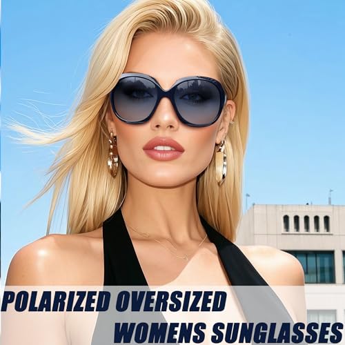 Joopin Oversized Sunglasses Womens Trendy Polarized Large Driving Sun Glasses Ladies UV Protective Big Sunnies Shades - color: B10-navy Blue/Blue Gradient