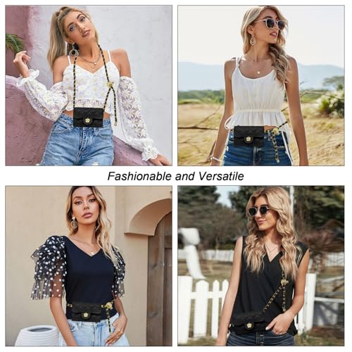 YAMEIZE Mini PU Leather Chain Belt Bag for Women Quilted Waist Purse Crossbody Fanny Pack Detachable Belt Chain - color: Black - Mini (4.7x2.7 Inch)