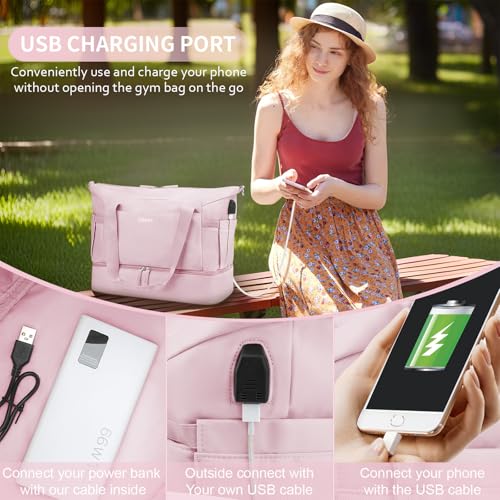 ETRONIK Gym Bag for Women, Personal Item Travel Bag with Shoes Compartment, Weekender Overnight Duffel Bag with Wet Pocket, Carry On Bag for Women, Travel, Gym, Weekend - color: Pink, size: Medium