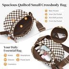 Spacious Nylon Checkered Crossbody Bum Bag for Women, Fashion Checkerboard Fanny Pack Purse with Anti-theft Pocket, Adjustable Wider Strap Wasit Bag (White-Brown) - color: White-brown