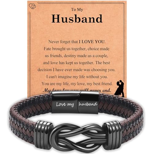 Infinity Knot Bracelet Leather Bracelet Gifts for Son Grandson Nephew Brother Dad Husband Uncle Grandpa Boyfriend, Easter Graduation Christmas Valentines Fathers Day Birthday Gifts for Boys Men Him - style: Husband