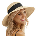 Beach Sun Straw Hats for Women, UPF 50+ UV Sun Protection Wide Brim Summer Straw Hat Foldable Packable Roll up Cap - color: C Khaki