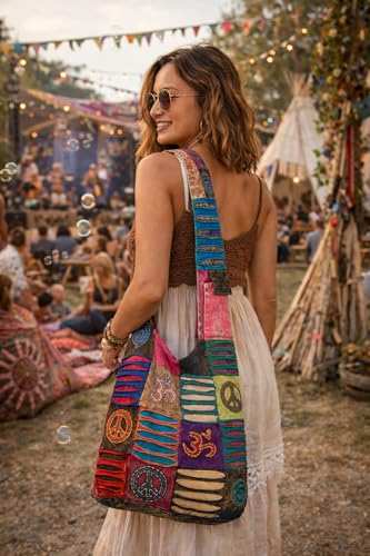 Blue Red Hobo Cotton Sling Cross Body Messenger Shoulder Bag Hippie Boho Bohemian Light Roomy Spacious | Hippie, Boho, Bohemian, Light, Roomy, Spacious - style: Colorful