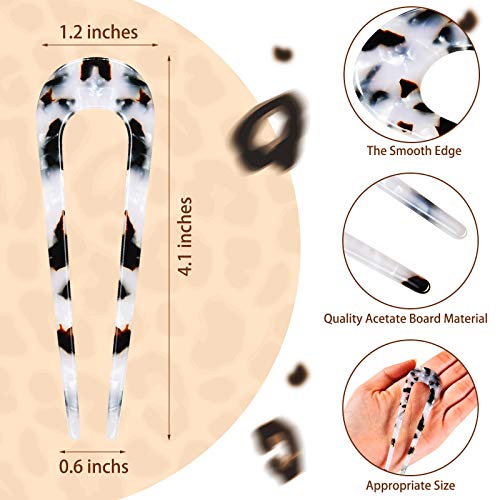 WILLBOND 10 Pcs French Hair Pins for Women U Shaped Hair Forks 4" Small Tortoise Shell Acetate Vintage Hairstyle Sticks Clips for Updo Bun Twist Chignon Fine Long Hairstyle Accessories