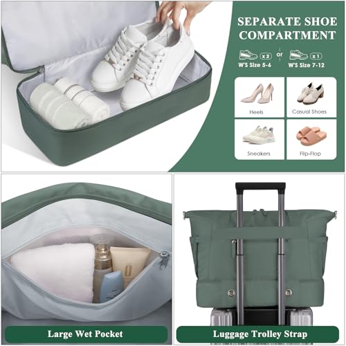 ETRONIK Gym Bag for Women, Personal Item Travel Bag with Shoes Compartment, Weekender Overnight Duffel Bag with Wet Pocket, Carry On Bag for Women, Travel, Gym, Weekend - color: Dark Green, size: Medium