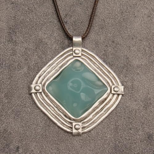 Boho Necklaces for Women Cord Necklace with Pendant Long Silver Necklace Vintage Sweater Necklace Hippie Jewelry for Women Girls Gifts - style: Blue Turquoise Necklace