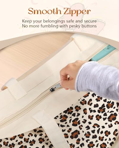 Miss Adola Canvas Tote Bag with Zipper – Cute Canvas Bags for Women Aesthetic Design Reusable Totes for Shopping Work Travel - style: Leopard Print