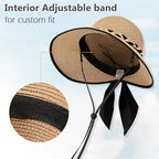 Beach Sun Straw Hats for Women, UPF 50+ UV Sun Protection Wide Brim Summer Straw Hat Foldable Packable Roll up Cap - color: Deep Khaki